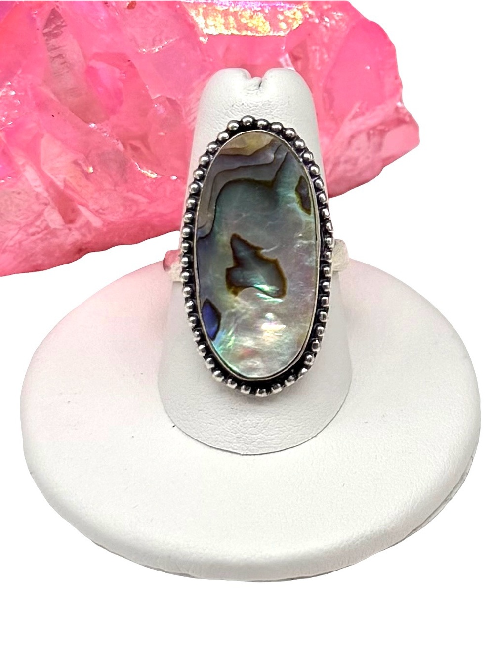 Abalone Shell Ring Size 8.5 925 Sterling Silver Overlay